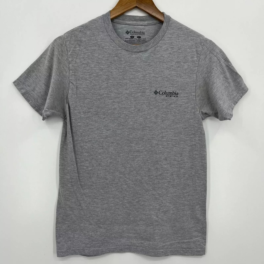 Columbia PFG Mens Small Grey Fishing Lure American Flag Graphic T-Shirt Tee